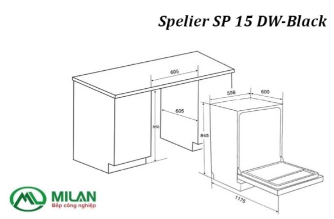 kích thước máy rửa bát Spelier SP 15 DW-Black